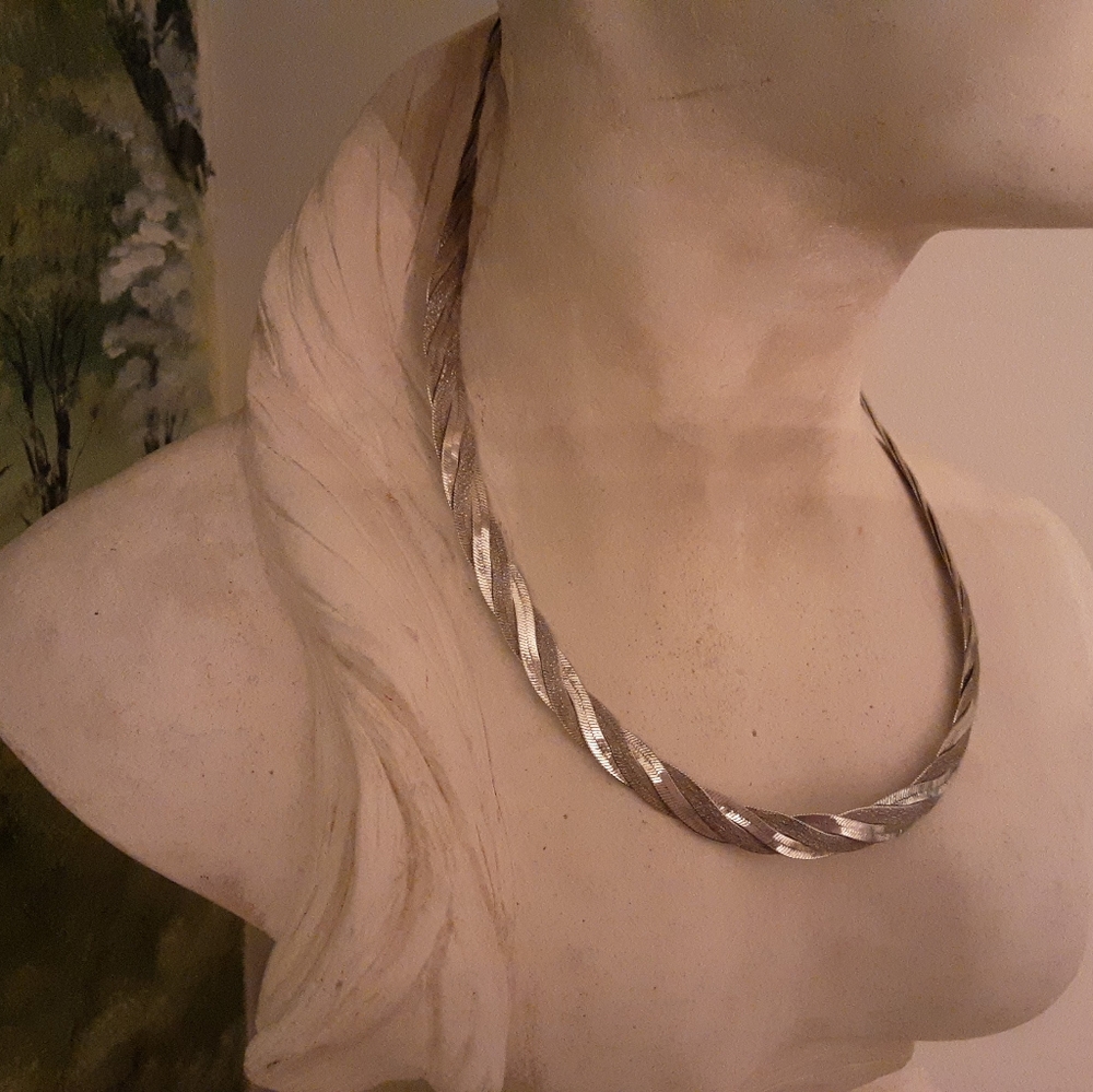 VINTAGE 925 SOLID STERLING TRIPLE BRAID HERRINGBONE SET, 26 GRAMS - Picture 16 of 16